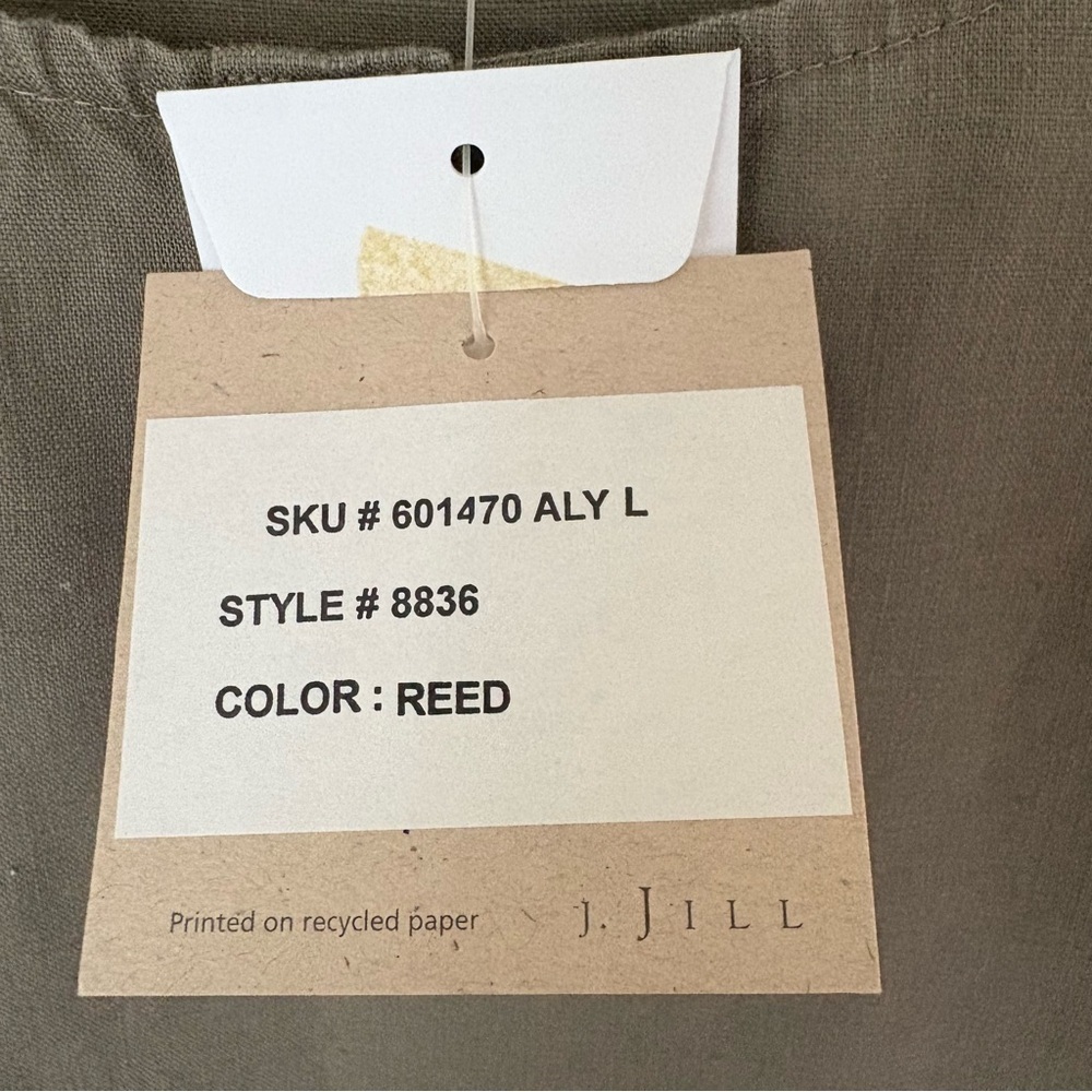 New with Tags J. Jill 100% Linen Olive Green Sleeveless Dress. Size Large - Picture 8 of 8